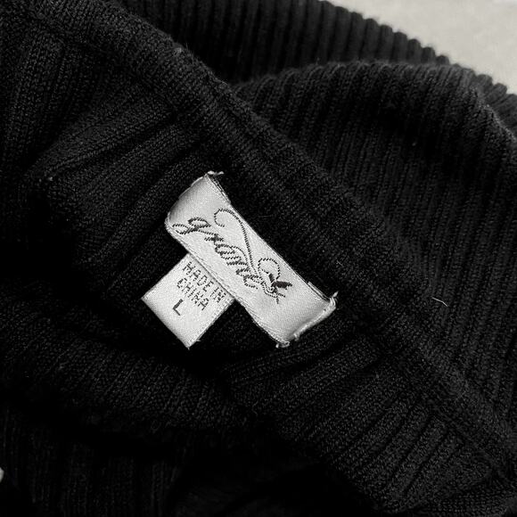 Grane Black Ribbed Turtleneck Sweater Long Sleeve Fitted Top Size L - Picture 7 of 8